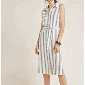 NEW Maeve Esther Striped Sleeveless Shirt Dress 10 Viscose Minimalist